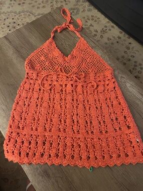 Free People Crocheted cover-up in Radiant Watermelon